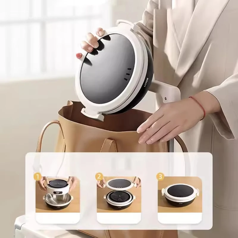 1.2L Folded Electric Cooking Pot Portable Multicooker 304 Stainless Steel 500W