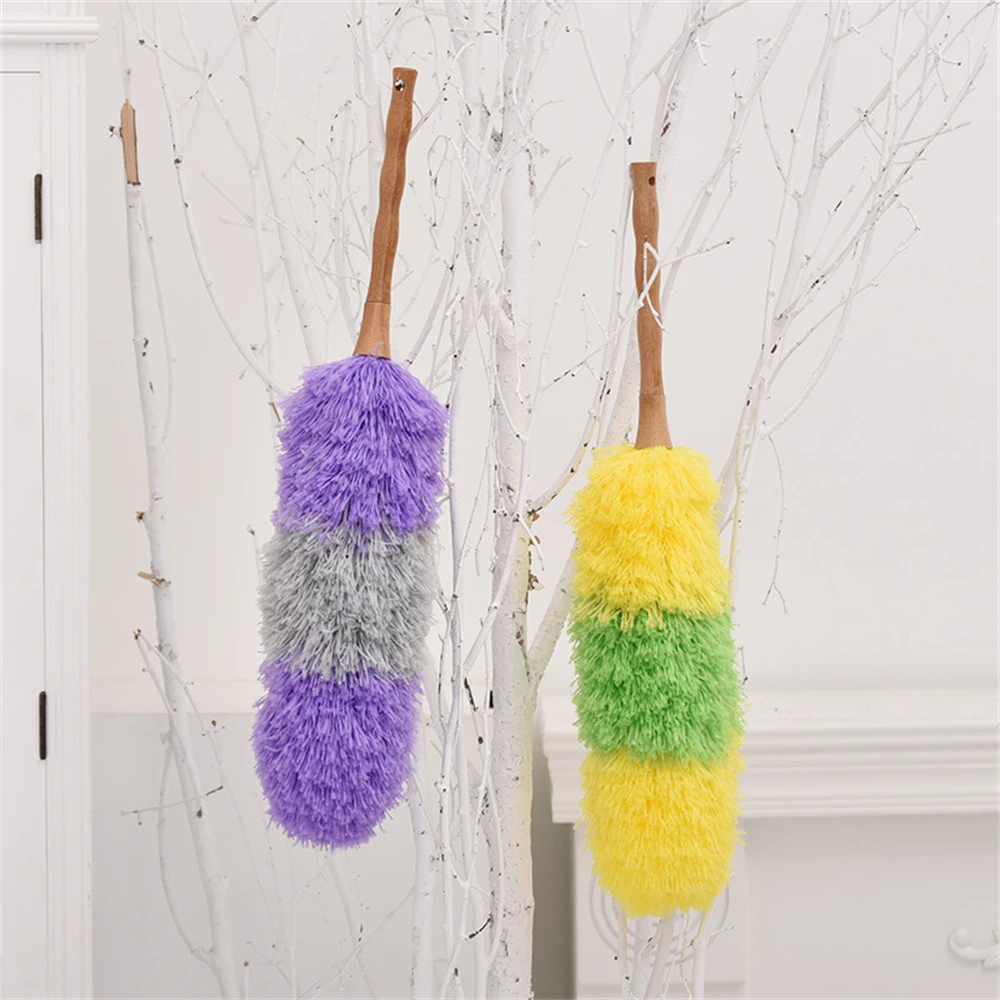 Wood Duster Household Rainbow Dust Duster Practical Microfiber Feather Telescopic Handle Sweeping Brush Cleaning Product Tool