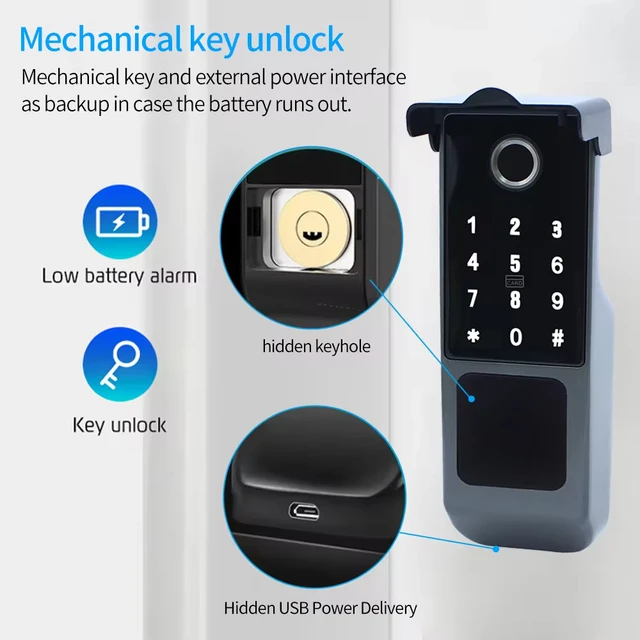Waterproof TTLOCK App Smart Bluetooth Fingerprint Electronic Lock RFID Card Outdoor Door Intelligent Lock Keyless Motor Rim Lock 5