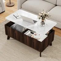 Table basse relevable moderne Fangange avec rangement, table basse classique avec rangement pour salon, plateau effet marbre et finition chêne clair, table centrale de salon à hauteur réglable, 105x53x42cm 3