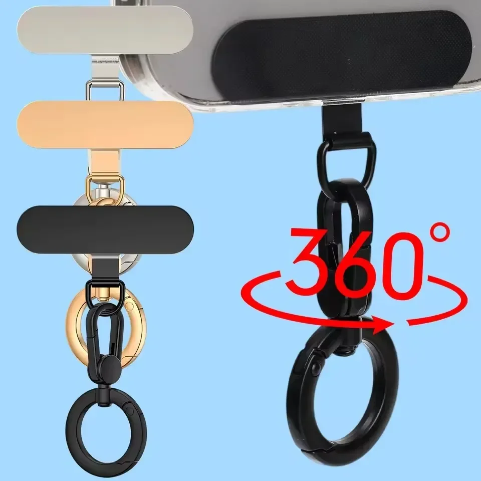 Rotatable Metal Buckle Phone Lanyard with Steel Clip and Card Tab