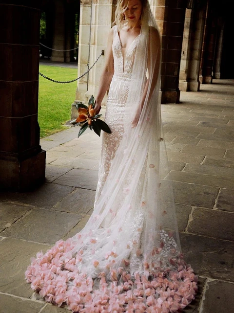 Full Cathedral Wedding Veil Drop Style with Satin Edge Blusher