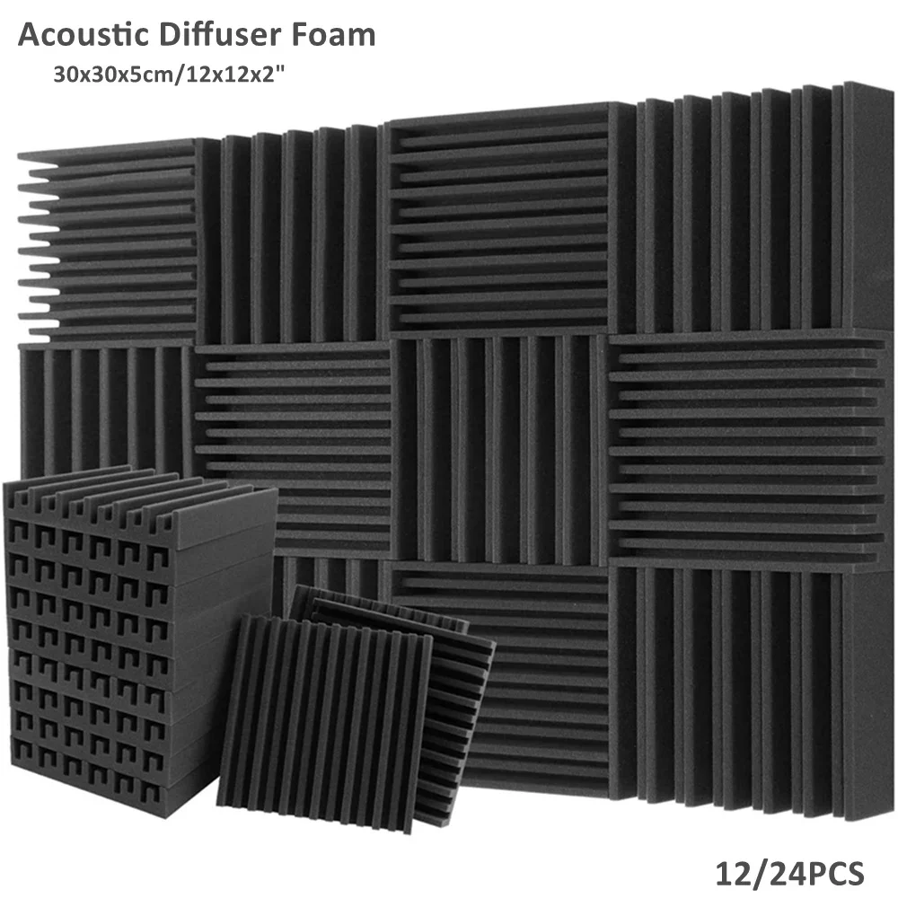 Painéis Difusores de Espuma Acústica Painel de Parede Studio Sound Absorbing Ktv Drum Room Esponja de Tratamento 12 24 Pcs 12x12x2 Polegadas