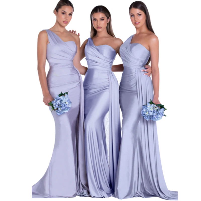 royal blue bridesmaid dresses women for wedding new satin one shoulder sexy mermaid vestidos para bodas mujer invitada chic satin wedding dress bridesmaid dresses