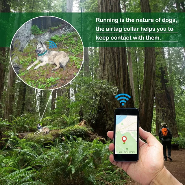 Coleira de cão acolchoada impermeável, anti-perdida com suporte AirTag, GPS Tracker, estojo protetor, coleira ajustável para cães grandes 5