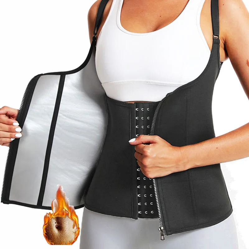 Aiithuug Hot Sweating Vest Women Weight Loss Corsets Body Shaper Body  Building Vest with 3 Rows Hook Tummy Control Outside Zip