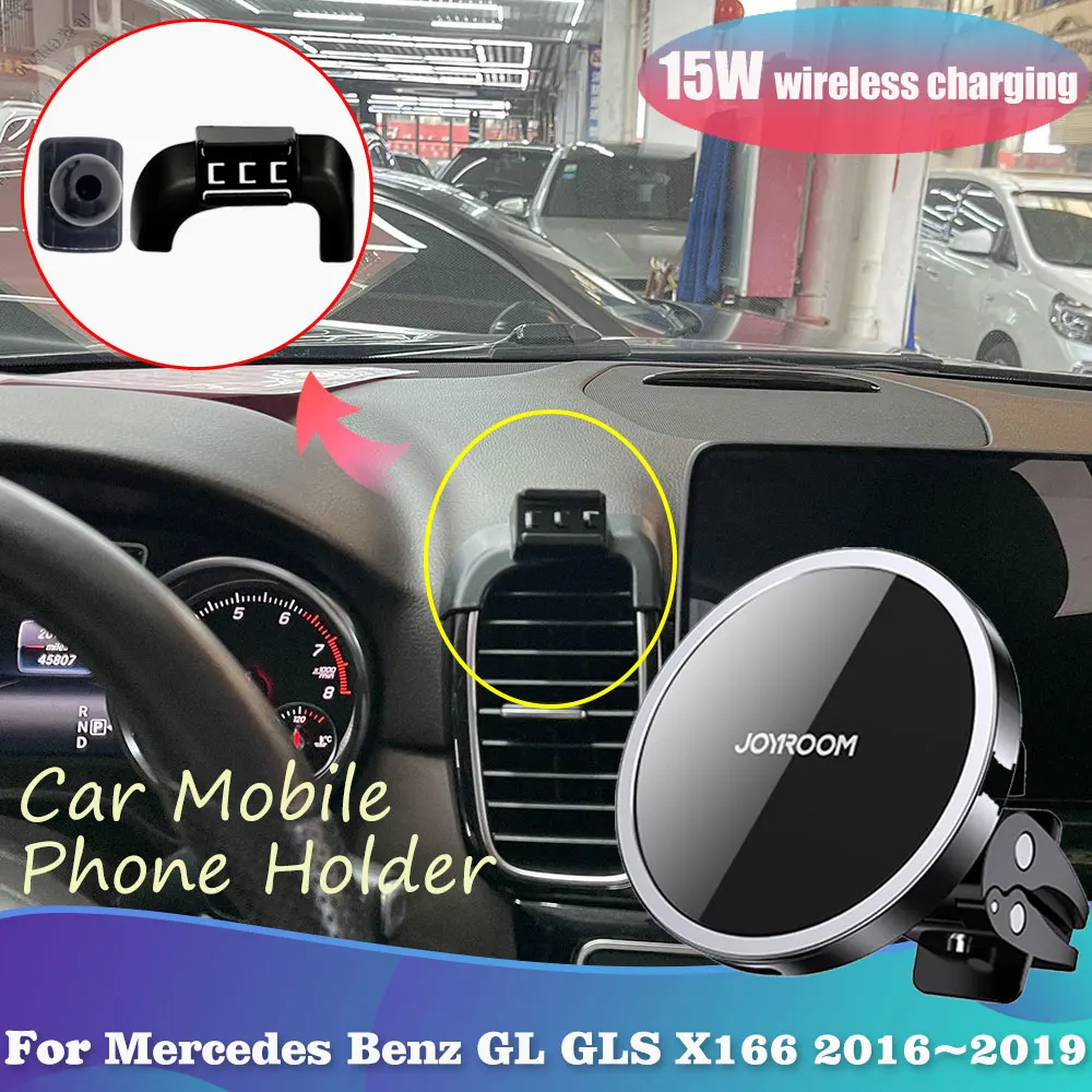 

Phone Holder for Mercedes Benz GL Class GLS X166 350 450 550 2016~2019 2017 2018 Magnetic Wireless Charging Support Accessories
