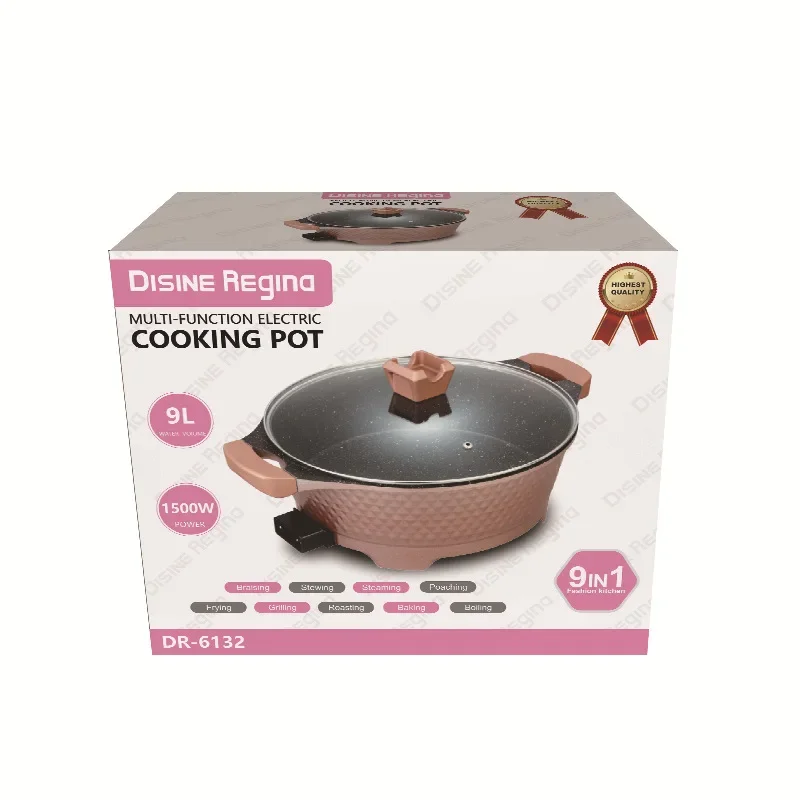 9L Multifunctional Electric Cooker Household Hot Pot & Frying Pan All-in-One Electric Skillet Compact Cooking Pot