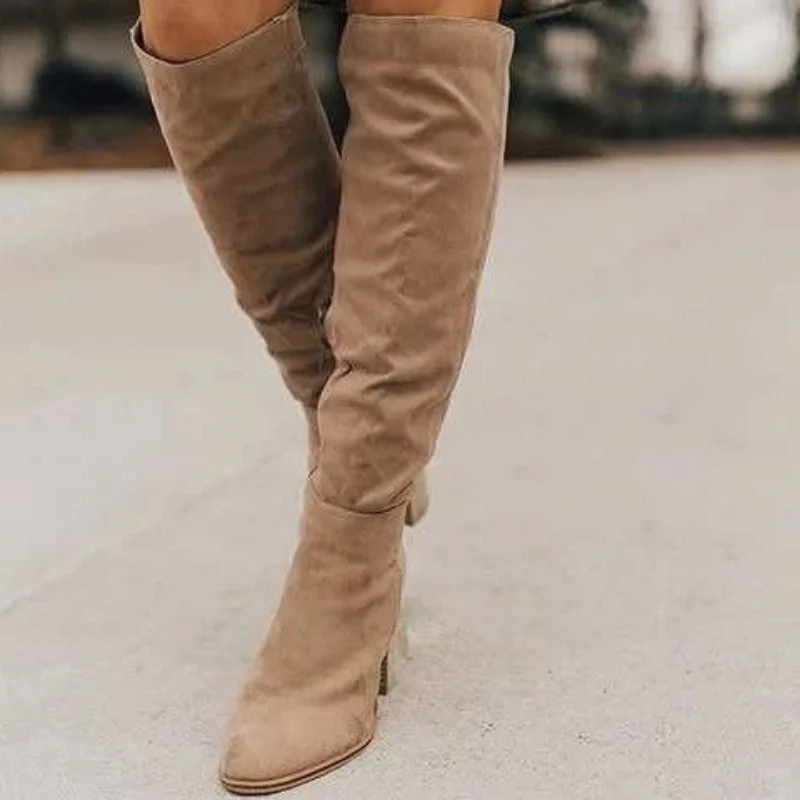 Knee High Boots Women 2024 New Thick Heel High Heel Small Person Show Thin Suede Boots Women Side Zipper Boots  Brown Long Boots