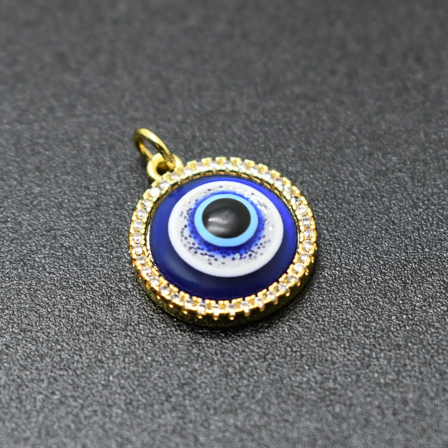 

Wholesale Jewelry Making Supplies Gold Plated CZ Setting Metal Multi Enamel Round Evil Eye Pendant for DIY Necklace