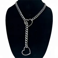Heart O-ring slip chain for women punk rock necklace stainless steel Cuban long necklace jewelry adjustable neck chain 1