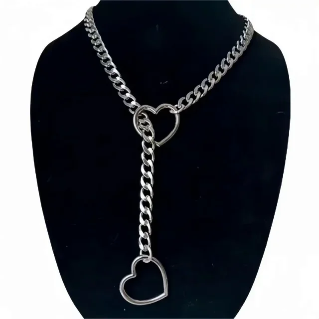 Heart O-ring slip chain for women punk rock necklace stainless steel Cuban long necklace jewelry adjustable neck chain 1