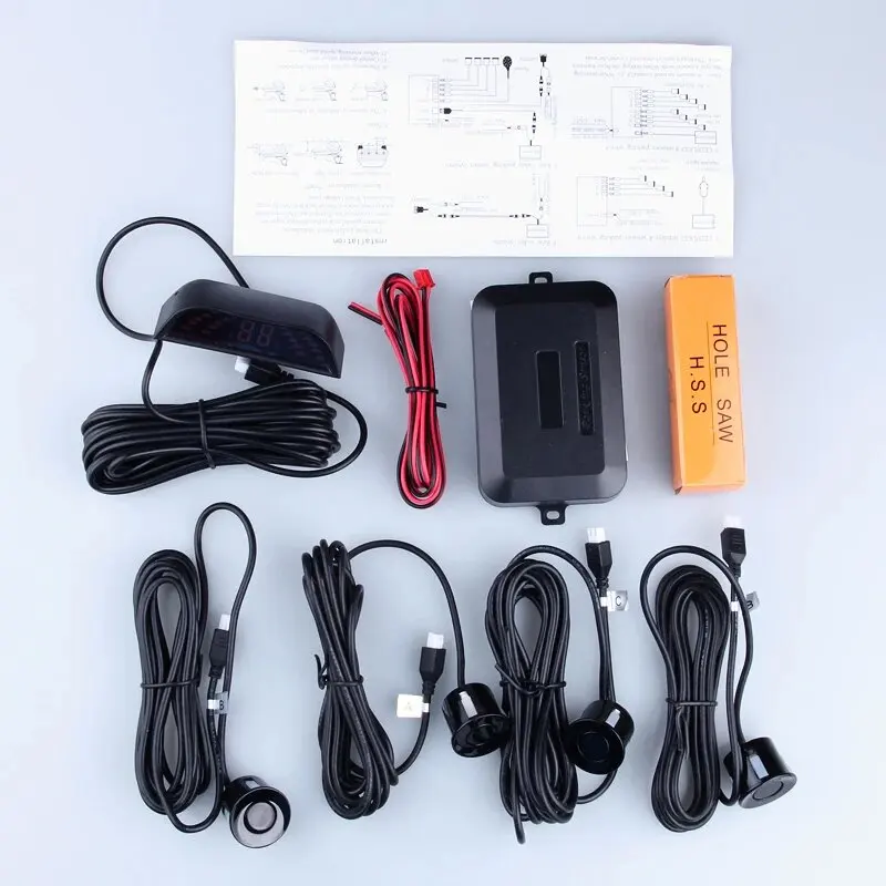 LED Wire Parking Sensor Kit 4 Sensors Auto Car Reverse Assistance Backup Radar Monitor System