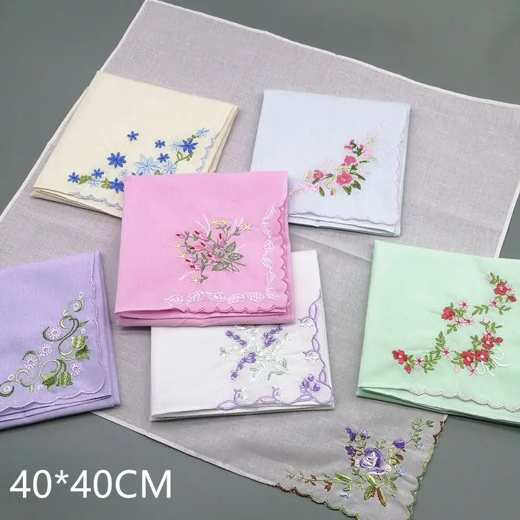 Description Picture 4 of itemEmbroidery Handkerchief Towels Cotton Платок Ladies Soft Absorb Sweat Floral Square Hand Towel Traditional Gifts Toallas De Mano