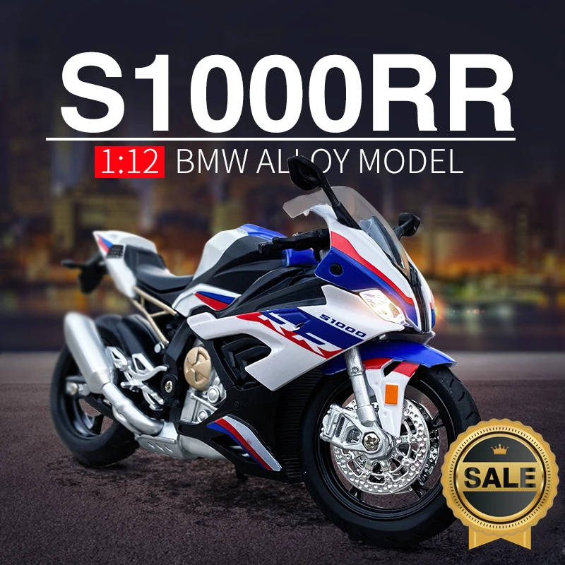 preto)1:12 BMW S1000rr Racing Motos Simulação Modelo de