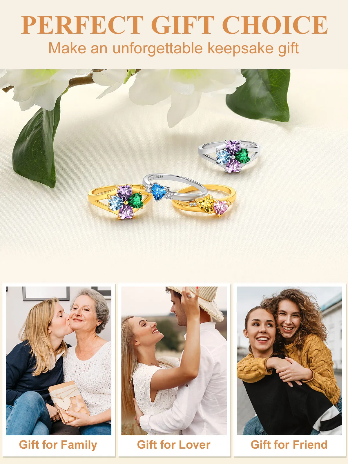 U7 925 Sterling Silver Custom 1-4pcs Heart Birthstone Rings for Woman Size 5-11 Personalized Birthday Wedding Rings Jewelry Gift 5