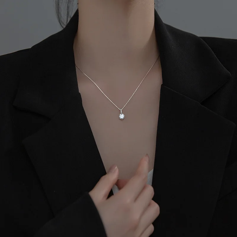 Sterling Silver Geometric Drop Pendant Necklace Clavicle Chain Women Jewelry