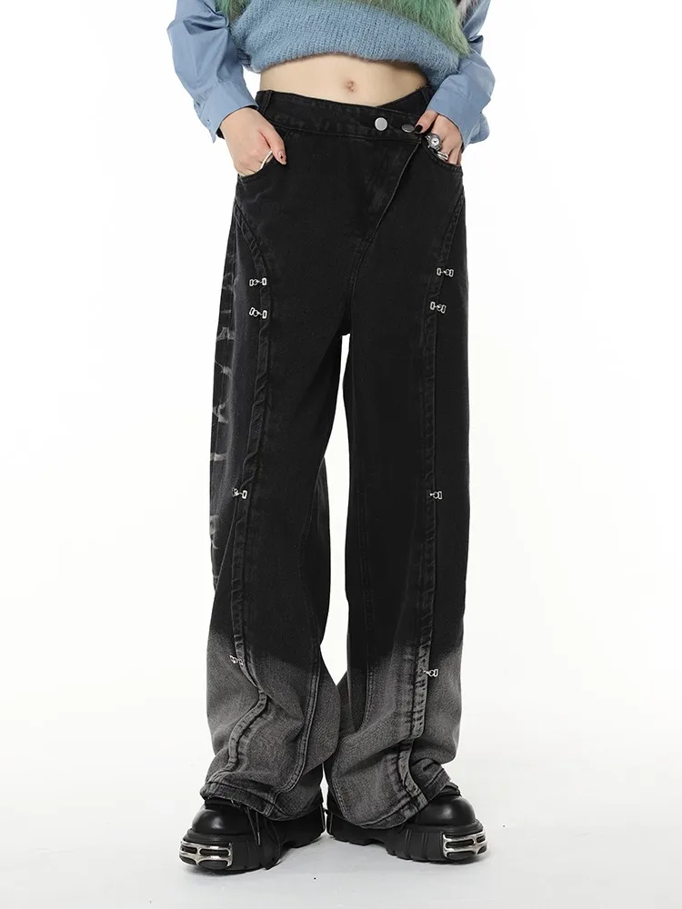 

Y2K Women Oversize Wide Leg Jeans Trouser Baggy Irregular Denim Vintage Black Gothic High Waist Gradient Female Pants S-4XL