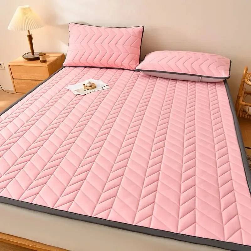 Solid Color Quilted Embossed Mattress Pad Protector Skin-Friendly Durable Fitted Sheet Bed Cover Queen King Mattress Protector