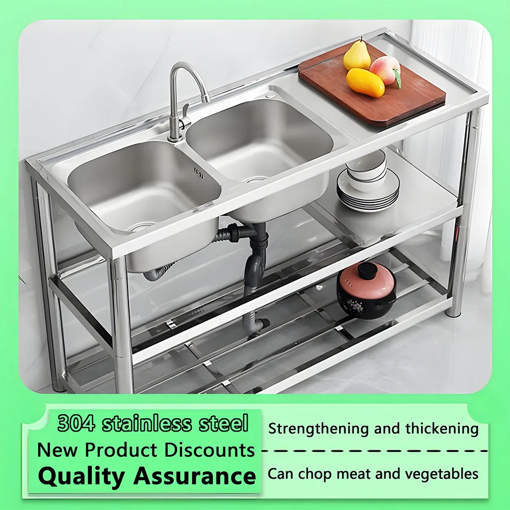 Stainless Steel Kitchen Gadgets Freestanding Outdoor Deep Commercial Sink Large Kitchen Garden Sink with Faucet Three packages