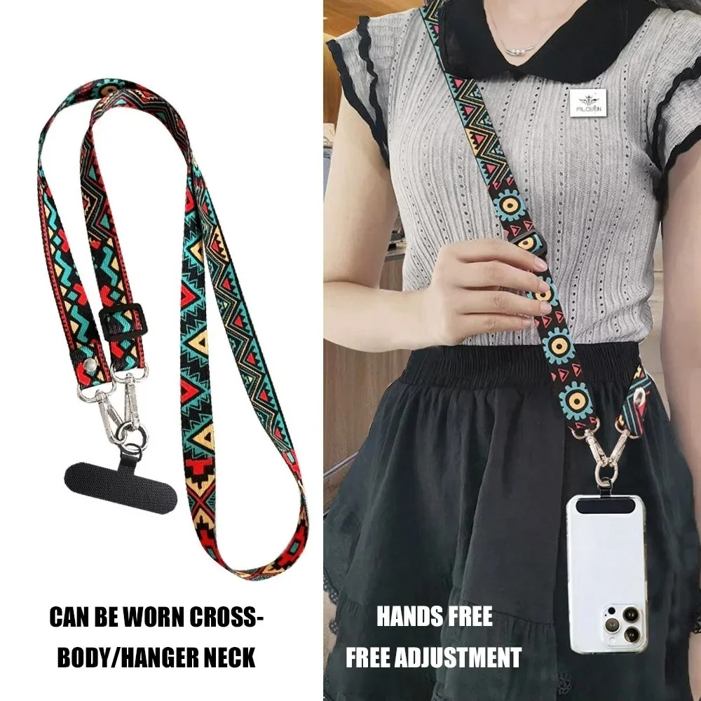 Retro Pattern Crossbody Phone Lanyard Adjustable Length Universal Neck Strap For iPhone Samsung Xiaomi With Card Gasket