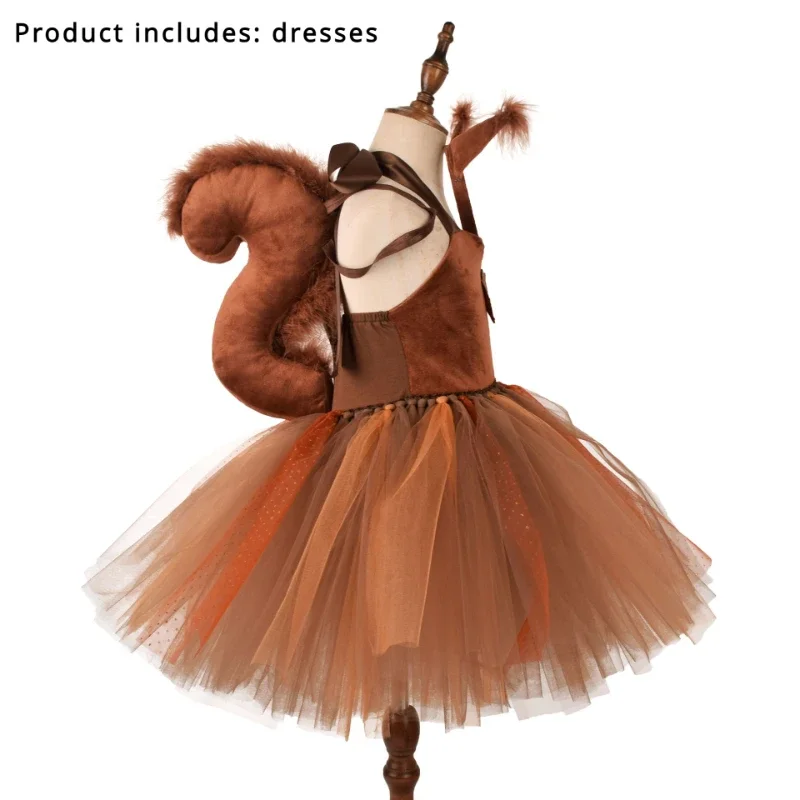 Halloween Children Squirrel Dress Costume 2-12Y cosplay costume animal tutu skirt outfit kids girls dress