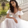 Plus Size Wedding Dress Slimming Lace Flower Off-Shoulder For Heavy Women Smooths Your Silhouette 2