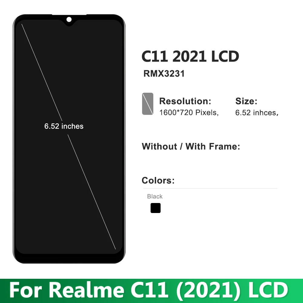 6.52'' Original For Oppo Realme C11 2021 Display RMX3231 LCD Touch Screen Digitizer For Realme C11 2021 with Frame Replacement