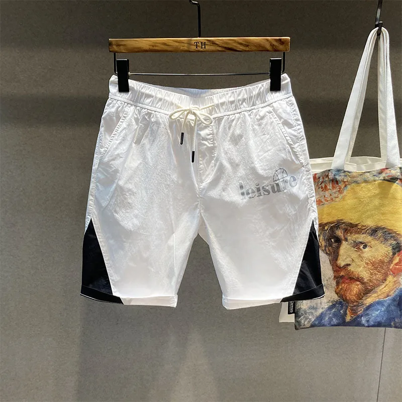 Summer Casual Pants Shorts Men's Color Matching Printed Basketball Sports Breathable Loose Elastic Cropped Beach Pants