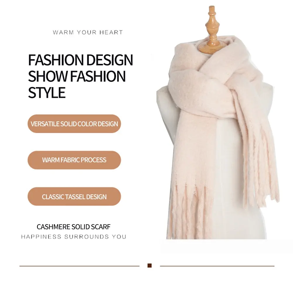 Winter Accessories Women Cashmere Scarf Thick Warm Solid Cape Wraps Bandana Pashmina Long Tassel