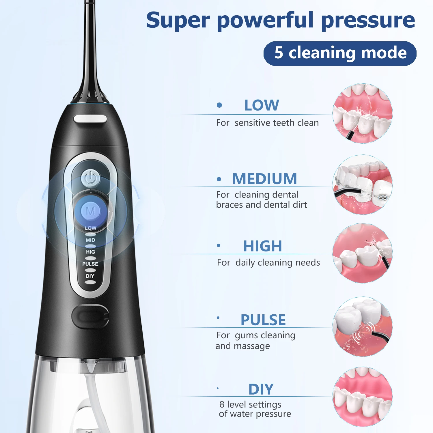 Oral Irrigator USB Rechargeable Water Flosser Portable Dental Water Jet 300ML Water Tank Waterproof Teeth Cleaner For Oral Care 2