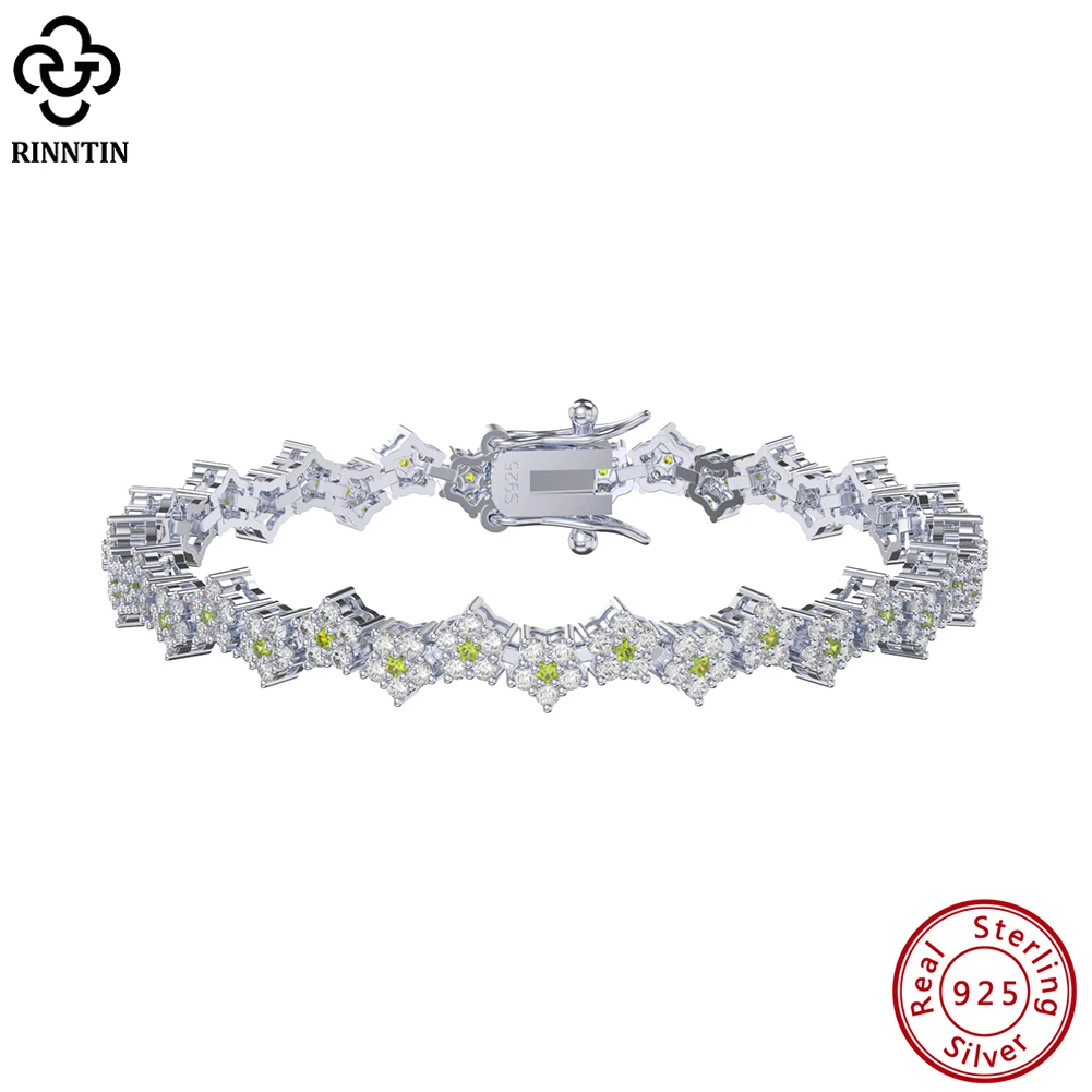 

Rinntin Shiny Tennis Bracelet 925 Sterling Silver Women's Luxury Clear&Green Zircon Star Chain Bracelet Wedding Jewelry SB161