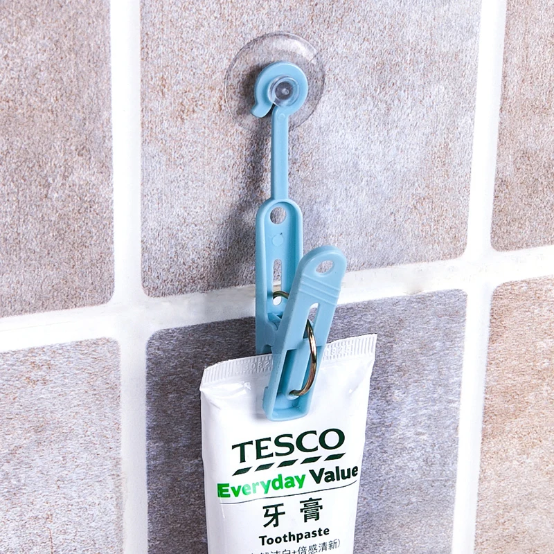 GUANYAO Movable Suction cup hook with clip Bathroom storage finishing hooks Multi-Purpose Hooks Bathroom storage clip plastic