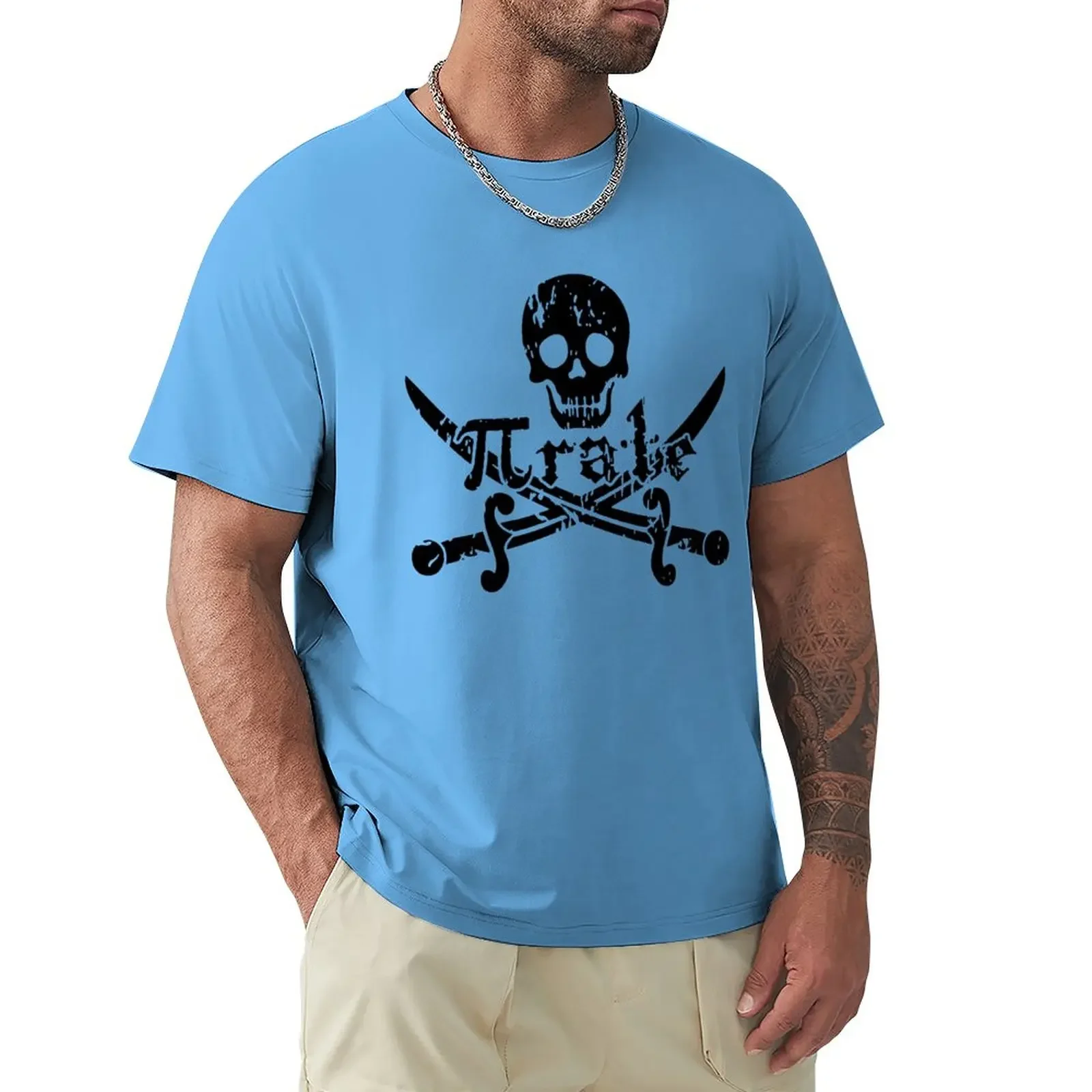 

Pirate Skull and Crossbones Math Pi Rate T-Shirt vintage Aesthetic clothing hippie clothes mens workout shirts