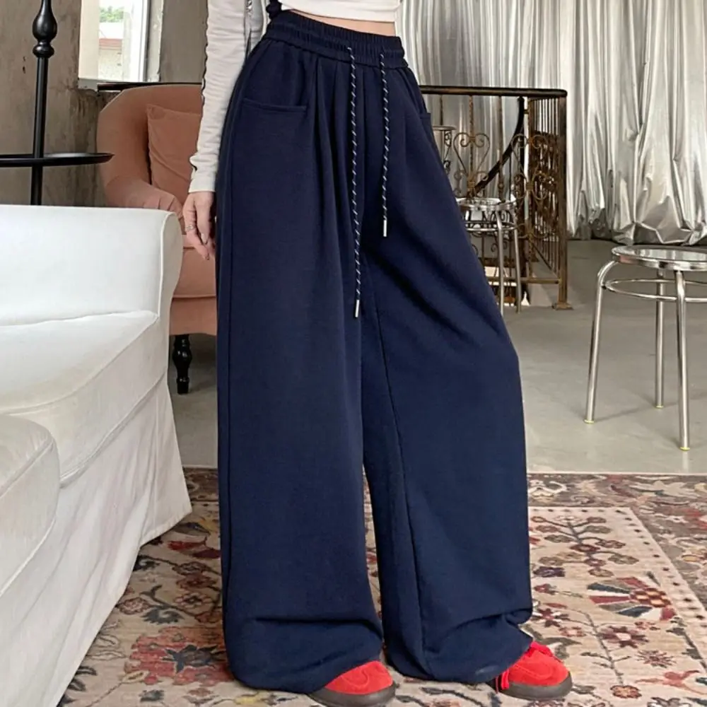 Breathable Drawstring Straight Leg Pants Loose Workout Trousers Casual Pants Women High Waist Autumn Wide Leg Pants Gym