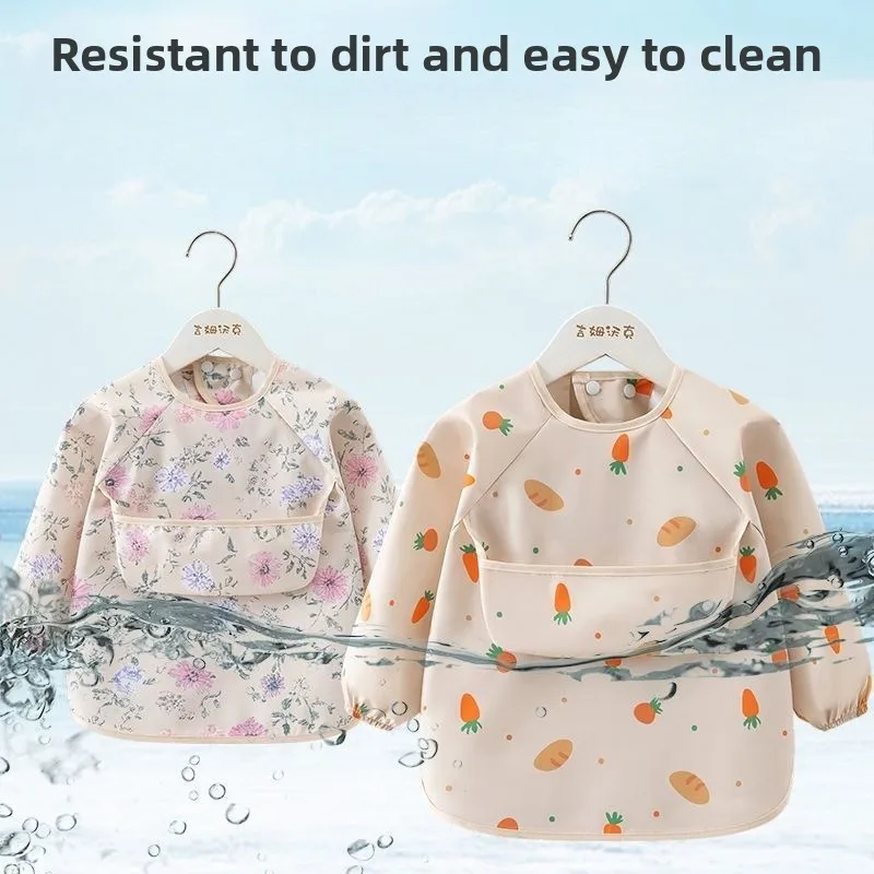 New Baby Eating Coverall Children's Bibs Autumn Long-sleeved Waterproof Anti-dirty Baby Auxiliary Food Rice Pocket Kids Bibs