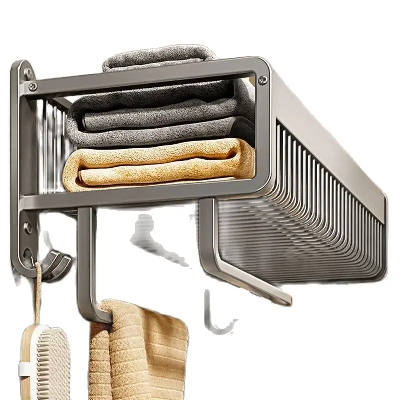 Aluminium Alloy Towel Rack Bathroom Storage Rack Non Punching Foldable Bathroom Towel Storage Pendant towel rack
