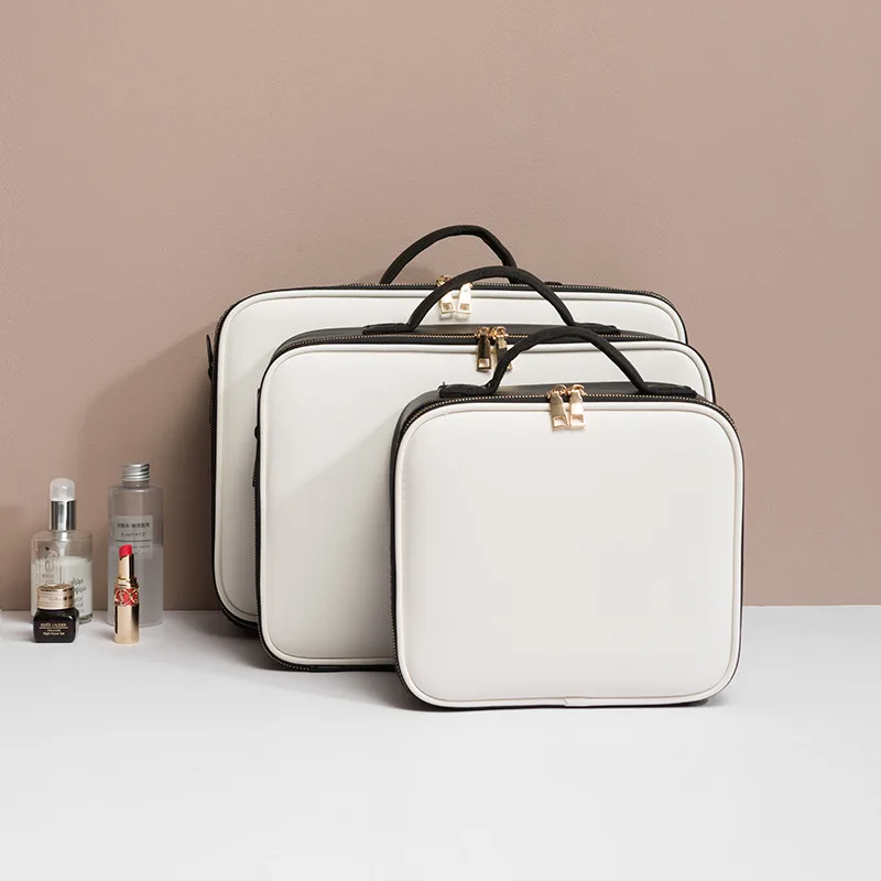 

Leather Clapboard Cosmetic Bag Professional Make Up Case Large Capacity Storage Handbag Travel Insert Toiletry Makeup bag