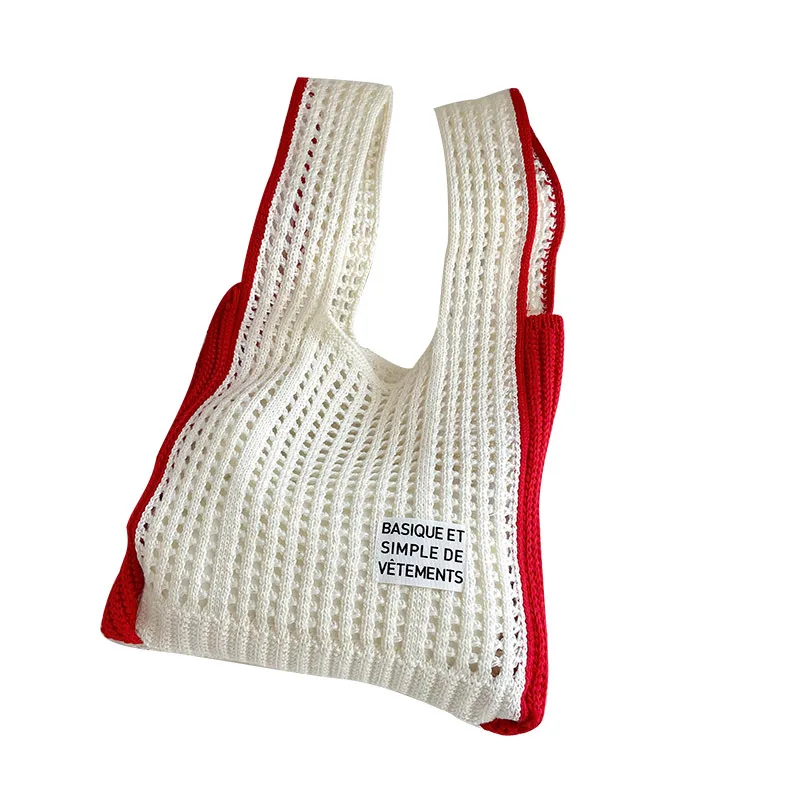 Mix Contrast Color Women's Knit 2023 New Trend Bag Cute Korean Style Y2K Summer Soft Hollow Out Handbag Wholesale Free Shipping