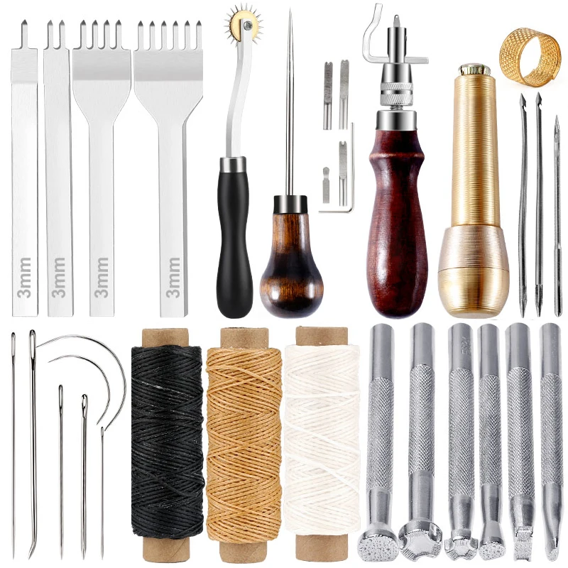 

KRABALL Leather Working Kit Professional Leather Craft Tools Hand Sewing Stitching Awl Punch Carving Work Saddle Groover Set