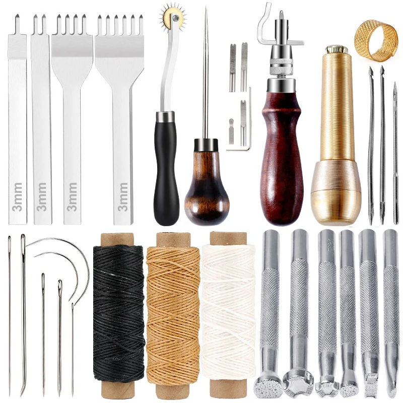 KRABALL Leather Working Kit Professional Leather Craft Tools Hand Sewing Stitching Awl Punch