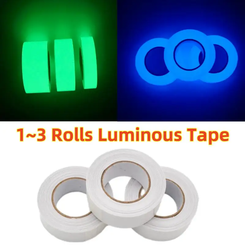 1~3Rolls Fluorescent Self-Adhesive Glow-In-The-Dark Tape Light Strip Fire Channel Stage Decoration Safety Exit Warning Stickers