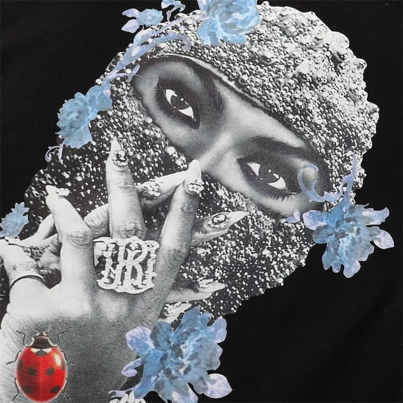 IH NOM UH NIT Lady Face Covering Pearl Mask Purple Flower Print Hoodie Sweatshirt Men Women Oversize Casual Sweatshirts Kanye