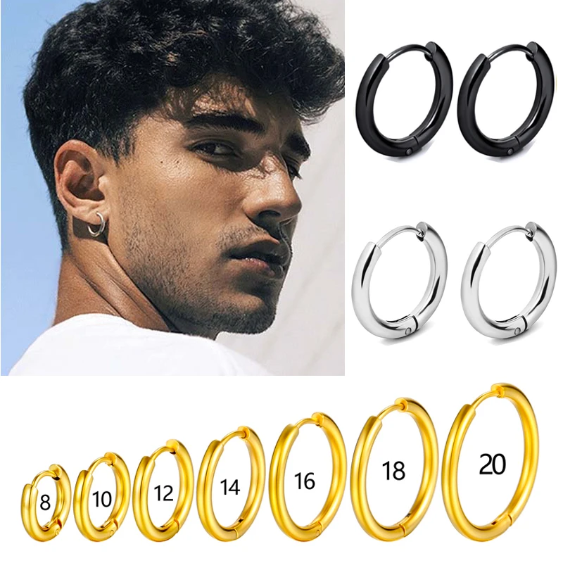 1 Pair Stainless Steel Hoop Earrings Women Men Gold Color