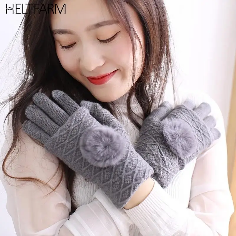 

Women Knitted Gloves Autumn Winter Double Layer Thermal Finger Gloves Touch Screen Glove Thickened Cycling Gloves