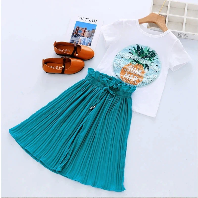 Fashion Toddler Baby Clothes Short Sleeve Costume Baby Girl Clothes Kids Outfit Suit Kids Girls Set 2-10 Years