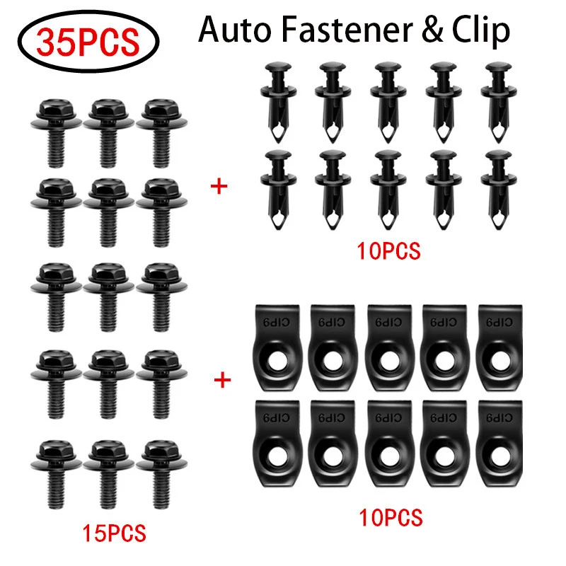 35PCS Automotive Selftapping Screws Uclamp Car Body Bolts M6 Engine