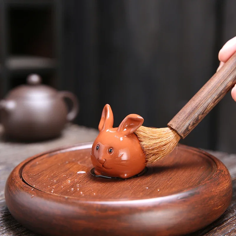 Tea pet ornaments creative purple clay fingertip rabbit statue handmade sculpture home tea set decoration