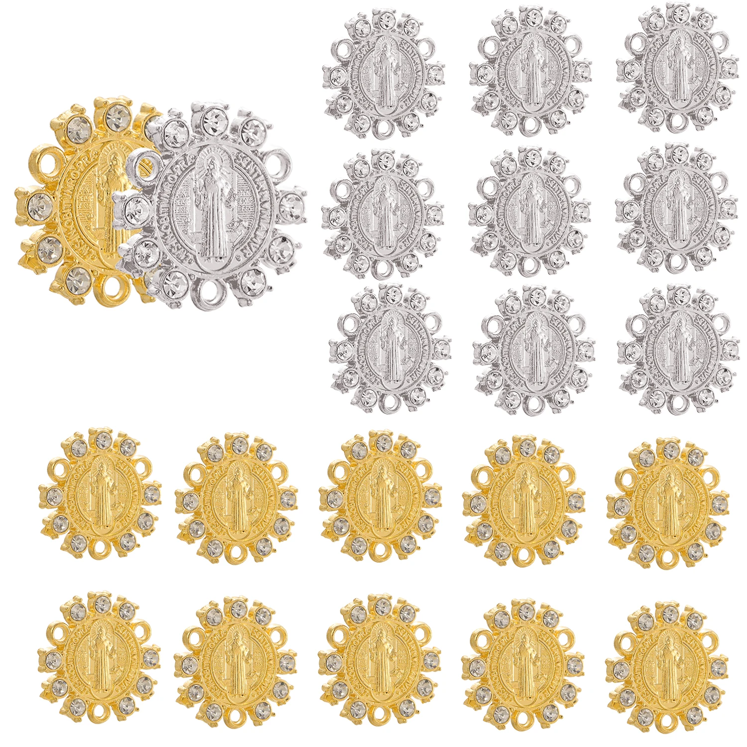 20PCS 합금 공예 크로스 펜던트-라운드 3 홀 라인 석 가장자리 DIY 묵주 목걸이/팔찌에 대한 성 베네딕트 메달 참