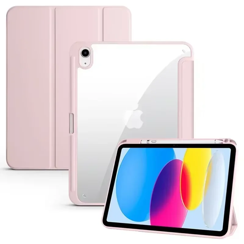 Premium Tri-Fold Smart Case with Pencil Holder and Clear Back